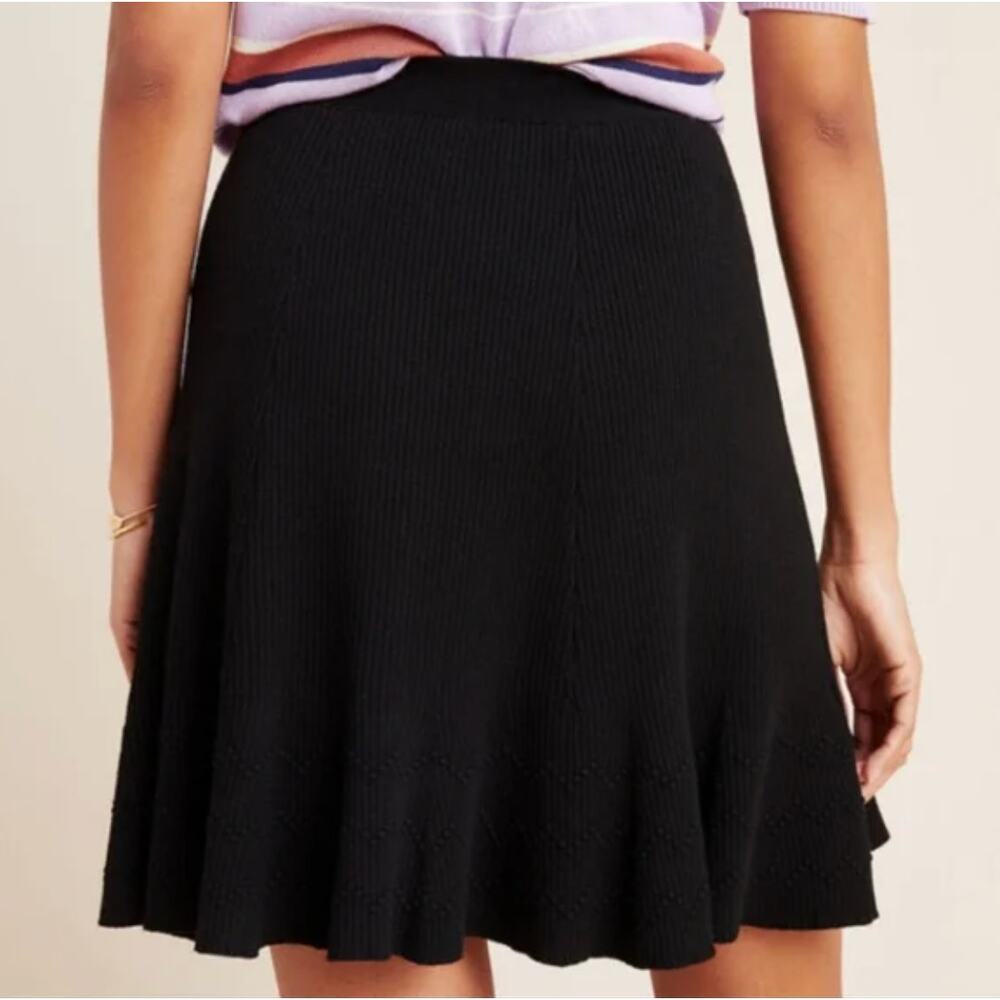 MAEVE by Anthropologie Jovie Black Ribbed Flared Sweater Skirt  | Large